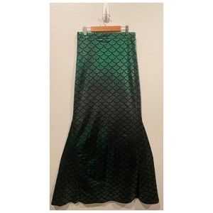 MERMAID Green Black Scales Sparkly Print Maxi Skirt